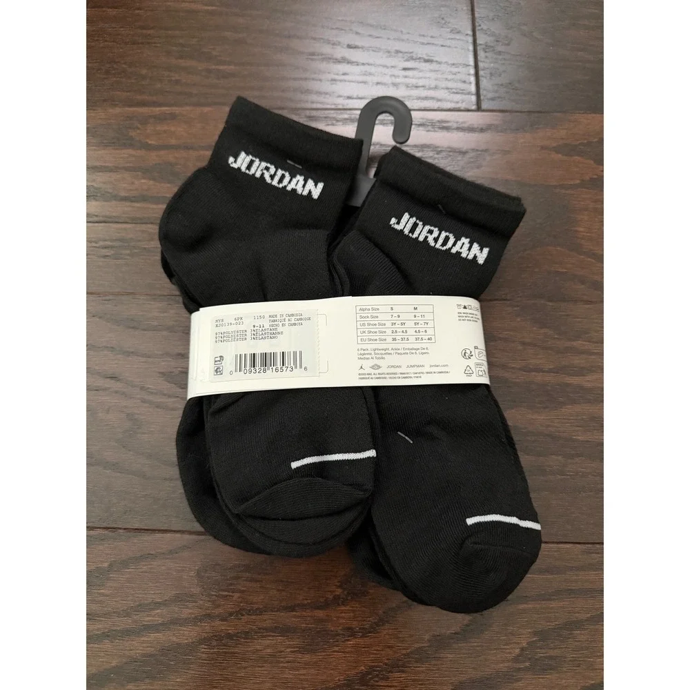 Jordan Jumpman Ankle Socks 6 Pack Black White Lightweight XJ0139-023 Medium